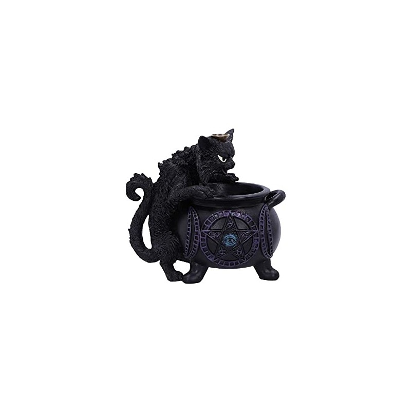 Nemesis Now Spite's Cauldron Rückfluss-Räuchergefäß, Schwarze Katze, vertraut, 16,3 cm
