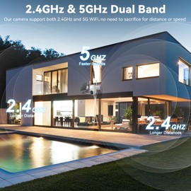 Solar Camera Outdoor Wireless, 5G Solar Security Cameras for Home Security, WiFi Security Cameras Wireless Outdoor, 360° View PTZ, AI PIR Human Detection Alerts, Color Night Vision, SD/Cloud Storage