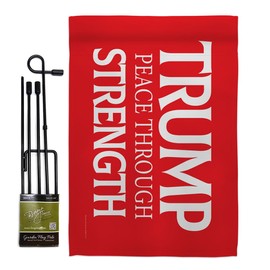 Red Trump Peace Through Strength Flag Pole Kit Garden Stake Wall Decor Home Patio Poster 2024 Rally Shooting President 47 MAGA Yard Sign Outdoor Patriotic Decoration Republican Gift Made in USA