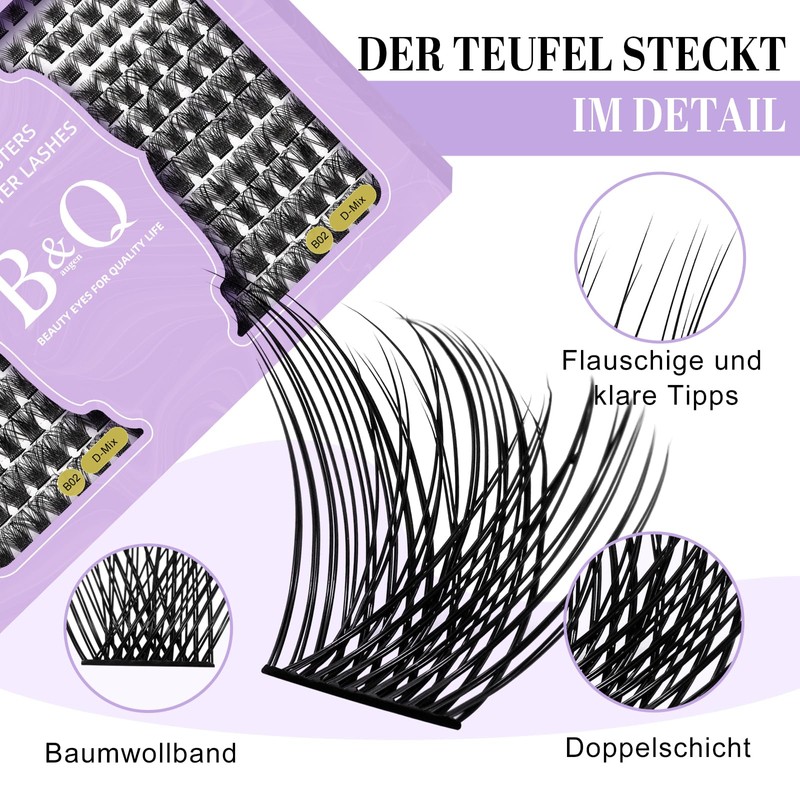 B&Qaugen Individual Eyelashes, 208 Pieces, 16MIX, B&Q DIY Lash Clusters,