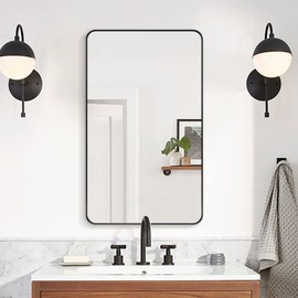 ANDY STAR Matte Black Bathroom Vanity Mirror, Well Made Rounded Rectangle Mirror for Bathroom, 24"x40" Sleek Non-Rusting Metal Framed Wall Mounted Mirror, Hangs Horizontally or Vertically