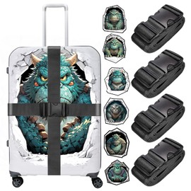 Aouzejum 4 Pack Luggage Straps for Suitcases, Suitcase Starps, TSA Approved for Travel Luggage Belt Strap, Heavy Duty Suitcase Belts Quickly Unbuttons and Fastens (Black)