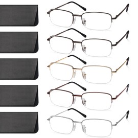 NOVIVON 5 Pack Reading Glasses for Men, Metal Blue Light Blocking Readers with Spring Hinges, Anti Eye Strain Eyeglasses (Gunmetal*2, Gold, Silver, Brown, 2.5)
