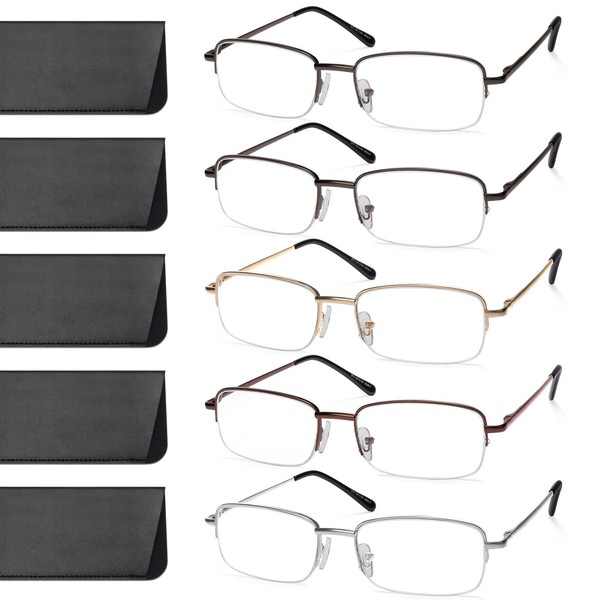 NOVIVON 5 Pack Reading Glasses for Men, Metal Blue Light