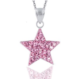 JennyWrenJewels Children’s Jewellery | Girls & Kids Sterling Silver Crystal Star Necklace | 925 Sterling Silver UK | Pendant & Gift Bag (Pink, 16)