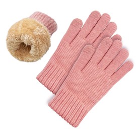 lifwimner Women's Winter Gloves with Fleece Lining, Touchscreen Warm Knitted Gloves, Thermal Winter Gloves for Outdoor Sports, Running, Cycling, pink