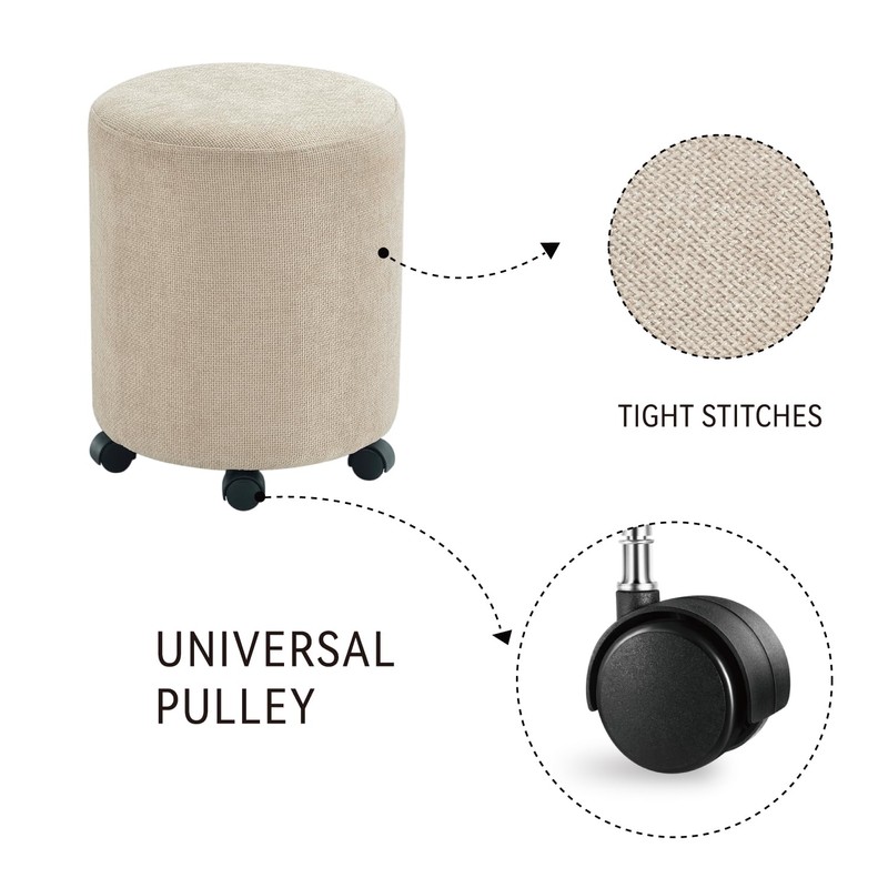 Get Set Style Ottoman with Wheels, Rolling Vanity Stool for