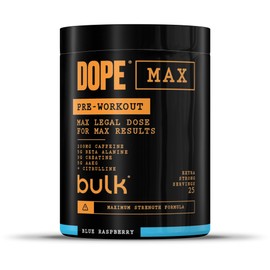 Bulk Dope Max Pre-Workout Powder | 563 g | 25 Servings | High Caffeine 200mg | 5g Beta Alanine | 3g Creatine | AAKG & Citrulline Blend | Vitamin B6 | Supports Focus, Power | Blue Raspberry