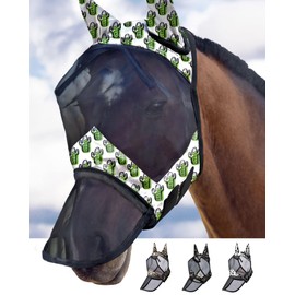 Harrison Howard LumiVista Horse Fly Mask Long Nose with Ears UV Protection for Horse Green Cactus M Cob