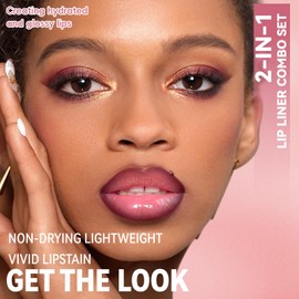 HOSAILY Lip Combo – 2 in 1 Dual-Ended Lip Liner Lipstick & Gloss Kit, Berry Blush Juicy Lip Mirror Effect, Velvet Matte Lip Liner Smooth Buildable Glass Quick Fuller Lip Plumping Set for Women05#