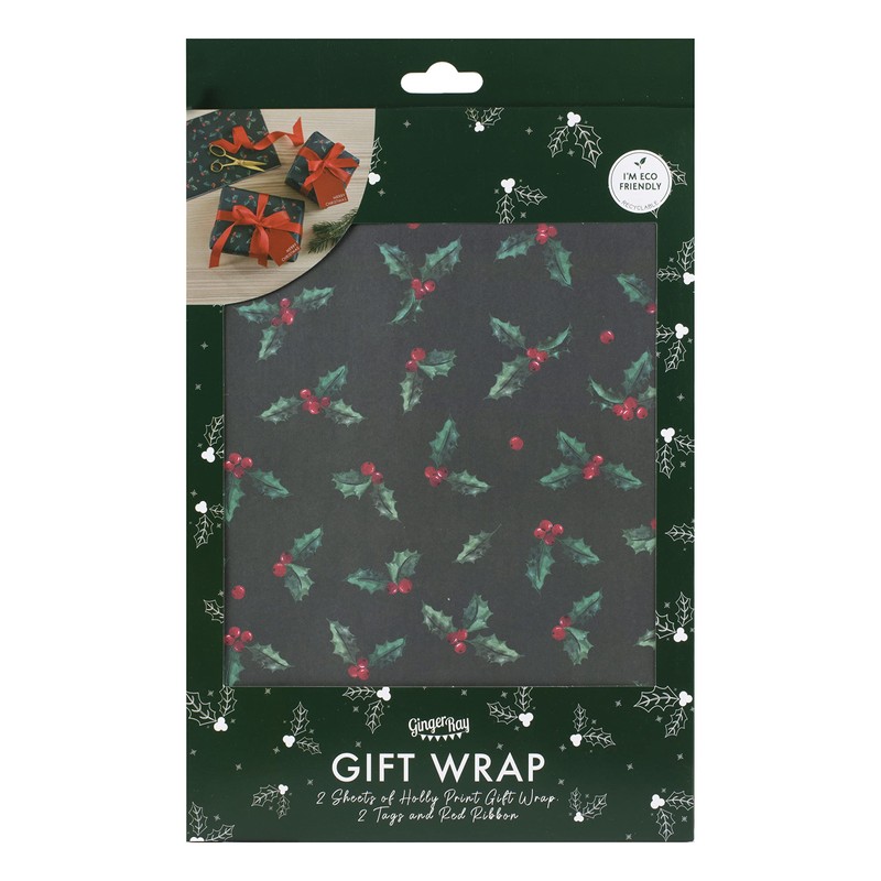 Ginger Ray Christmas Wrapping Paper with Gift Tags and Ribbon