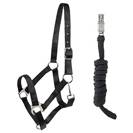 PFIFF 102931 Halter and Rope Set, Plastic Halter Lead Rope, Black Cob