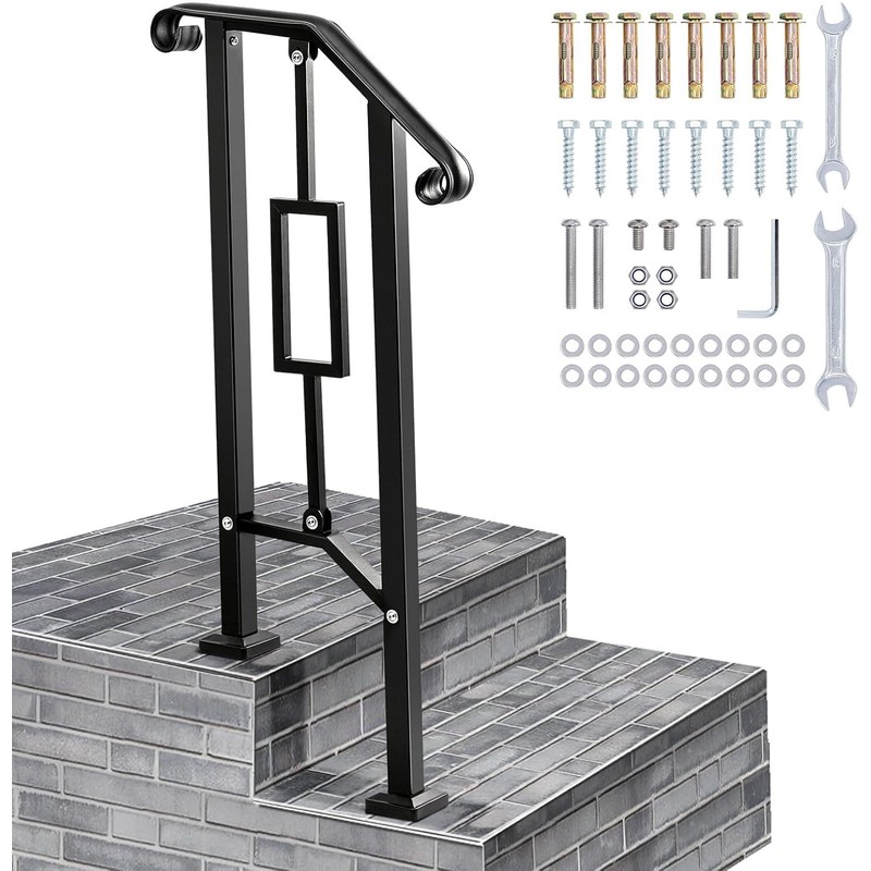 LMRSTOO Black Handrails for Outdoor Steps, Heavy Duty Double Post