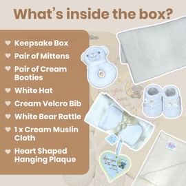 Baby Box Shop - 7 Newborn Baby Gifts Perfect for Gender Reveal Gifts & Baby Shower Gifts - Includes Baby Essentials for Newborn Unisex with Baby Rattle in Cute Keepsake Case, Baby Gift Hamper