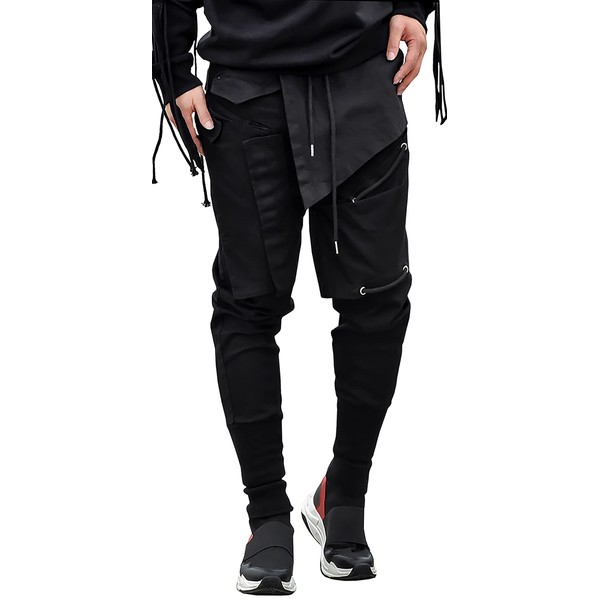 MOKEWEN Men's Gothic Punk Techwear Lace Up Jogger Urban Cargo