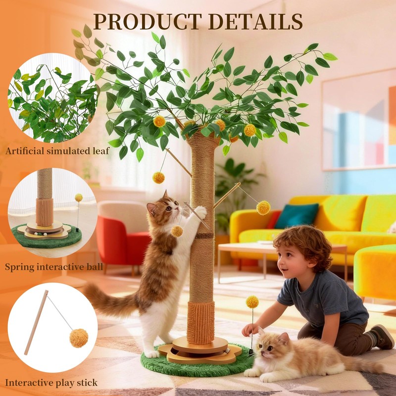 45 Inch Tall Cat Scratching Post, Natural Sisal Cat Scratcher