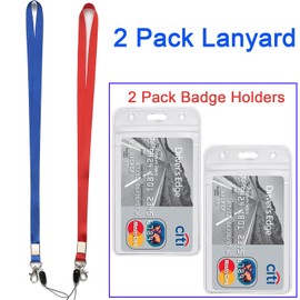 YOUOWO 2 Pack Blue Red Lanyard with Vertical ID Badge Holder,Neck Office Lanyards with Clip,for id Card Holder, id Badges Name Tag Card Holders