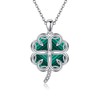 URONE St Patricks Day Shamrock Necklace Sterling Silver Four Leaf Clover Malachite Pendant Necklace Irish Lucky Jewellery Gifts for Women
