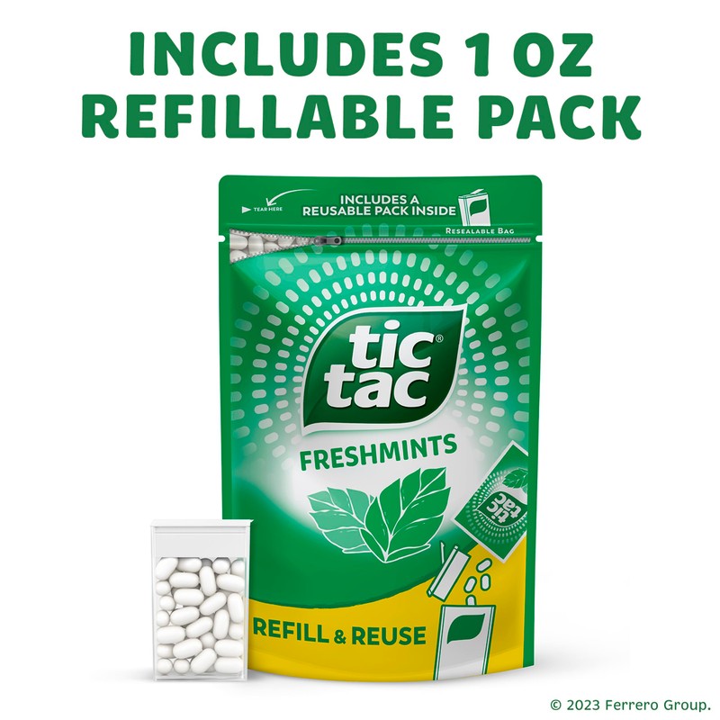 Tic Tac Bulk Resealable Refill Bag, Freshmint Breath Mints, On-The-Go