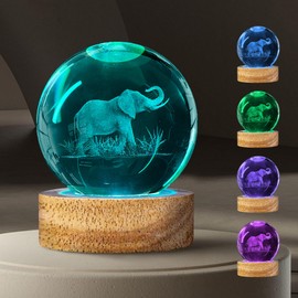 3D Elephant Crystal Ball Night Light Elephant Gifts for Women, 60mm Elephant Figurine Glass Lamp with 16 Colors and Remote Unique Elephan Room Decor Birthday Christmas Gifts for Boys Girls Teen