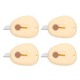 PATIKIL 4 Pcs Mini Box Cutters, Retractable Small Utility Knife Portable Cute Letter Opener with Keychain Hole for Envelope Home Office Supplies, Cream Yellow