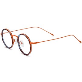 FONEX Acetate Titanium Glasses Frame Men 2024 New Round Eyeglasses Spectacles Eyewear F85844 (F85844 Orange)
