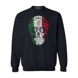 shop4ever Mexican Flag Day of The Dead Skull Crewneck Sweatshirts XXXXX-LargeBlack 0