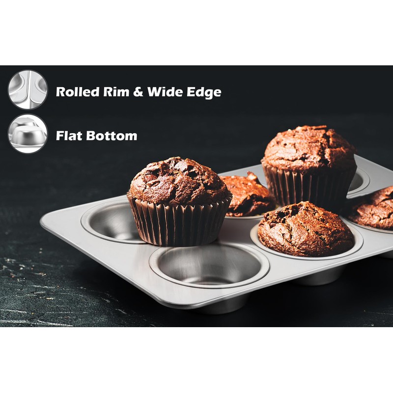 Leonyo 6-Cup Cupcake Pan, Stainless Steel Standard Size Cupcake Pans
