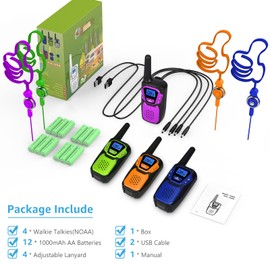 Topsung Walkie Talkies 4 Pack Rechargeable,Easy to Use Family Walky Talky Toy for 3-12 Years Old Boys and Girls Birthday for Camping Hiking Outdoor with Regular Micro-USB Cable and Battery