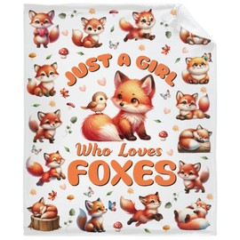 Fox Throw Blanket, Just a Girl Who Loves Foxes Throw Blanket for Kids, Cute Fox Gifts for Girls Boys Adults, Plush Lightweight Flannel Fox Quilt for Bed Sofa Couch Decor, 40"x50" for Kids