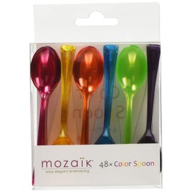 Arm Company mozaik (Mosaic) Colorful Mini Spoon, Green/Blue/Orange/Yellow/Pink/Purple, 3.9 inches (10 cm), Break-resistant Spoons, MZMMTSMX48, Pack of 48