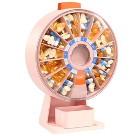 Daviky- Pastillero diario, organizador de pastillas grande para uso en pared o de pie, contenedor de pastillas para 14 días, diseño con botón pulsador, pastillero semanal para vitaminas, medicamentos,