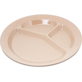 Carlisle FoodService Products Commercial Dinnerware 3-Compartment Plate, Heavy Duty Polycarbonate Dish for Dining and Serving, 11", 1 Count, Tan