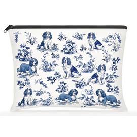 Cavalier King Charles Spaniel Dog French Toile De Jouy Makeup Bag - Inspired By Toile De Jouy Makeup Bag - Dog Lover Gifts - Gifts For Women- Pet Lovers On Mothers Day- Birthday- Holiday
