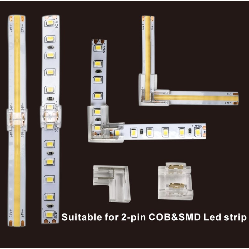 SWOTU 24Pcs 2Pin 8mm Straight & L Shape Led Strip