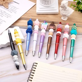 Cheriswelry 5Pcs Plastic Beaded Pens DIY Cool Pen Bulk Black Ink Ballpoint Pen with 10 Refills 148x11.5mm for Students School Graduation Gift Office Supplies
