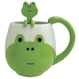 Decole Ceramic Frog Mug and Spoon, 12 oz.