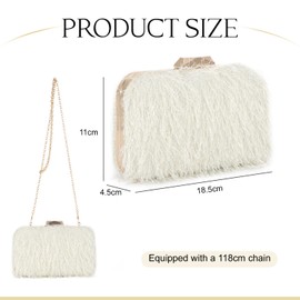 SUKUTU Feather Evening Bag for Women Shoulder Acrylic Box Bag Tassel Handbag Chain for Wedding and Party, beige