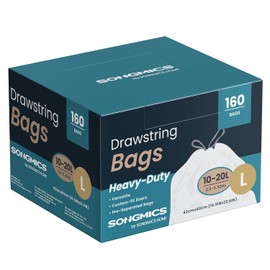 SONGMICS Bolsas de Basura, 20 L Bolsas de Basura con Cordones, Juego de 160, Código L, Blanco Crema MKRB021A04