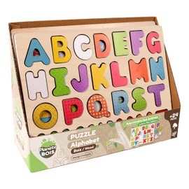 Les Zamibois 052462A Planète Bois Alphabet Puzzle FSC Learning Game First Considerations 052462A-26 Pieces Multicoloured Wooden Children's Game Children's Puzzle 30 cm x 22.5 cm from 2 Years, Wood