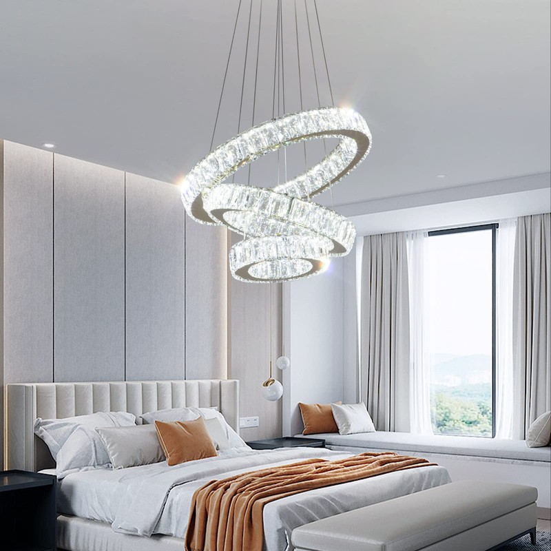 FRIXCHUR Modern LED Chandeliers Crystal Pendant Light 3 Ring Chandelier