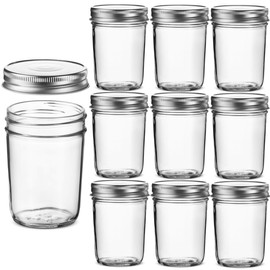 Paksh Novelty - Food Storage Container - Glass Jars with Silver Metal Airtight Lids for Meal Prep, (10 Pack) (8 Ounce)