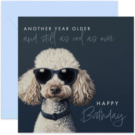 Old English Co. 'Another Year Older and Still as Cool as Ever' Funny Birthday Card for Him - Poodle Dog Birthday Card - Hilarious Birthday Card for Son, Dad, Grandson | Blank Inside Envelope