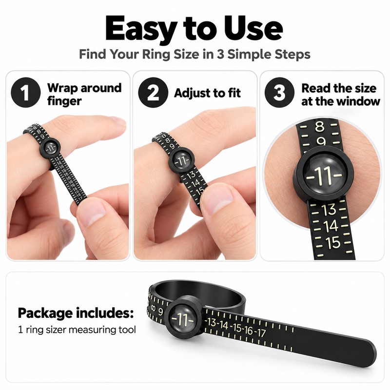 Ring Sizer with Magnifier for Finger Measuring – US/UK/EU/HK Size