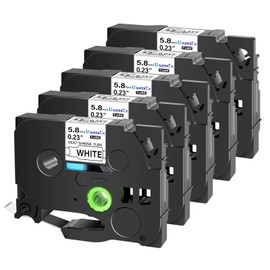 USUPERINK 5 Pack Compatible for Brother HSe-211 HSe211 HS-211 HS211 Black on White (5.8mm 0.23''x 1.5m 4.92ft) Heat Shrink Tube Label Tape use in PT-D400 PT-D450 PT-E300 PT-E500 H300 E550W Label Maker