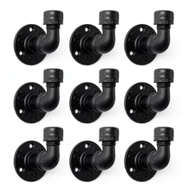 Home TZH Bathroom Towel Hooks for Hanging 9 Pack Vintage Industrial Pipe Towel Holder Black Wall Mounted Hook Decorative for Farmhouse Bathroom Kitchen (Mounting Hardware Included) (9, Black)