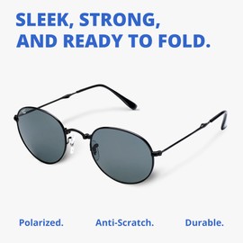 Round Folding Sunglasses Polarized, UV400, UVA, UVB Protection for Men Women, Folding Sunglasses Leather Case