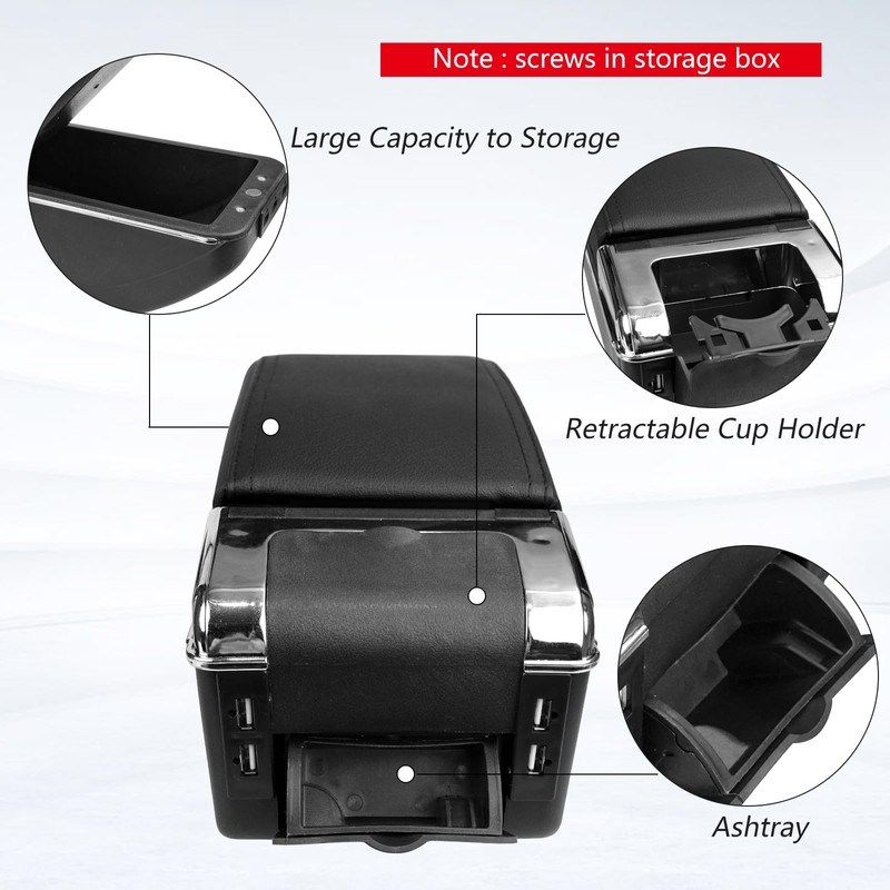 Htostar Racing Car Armrest Box with Double Layer Storage, Black