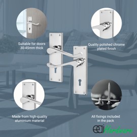 EAI Polished Chrome Victorian Scroll Door Handles for Key Lock | 1 Pair of Internal Lever Lock Handles on Backplate