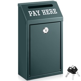 Yaocom Safe Cash Box Money Collection Metal Donation Box with Lock Wall Mount Pre Drilled Mailbox Delivery Ballot for Home Office Outdoor Self Serve Stand(Dark Green,10.2 x 5.7 x 2.8 Inch)
